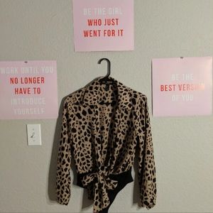 Cheetah low cut bodysuit with front bowtie